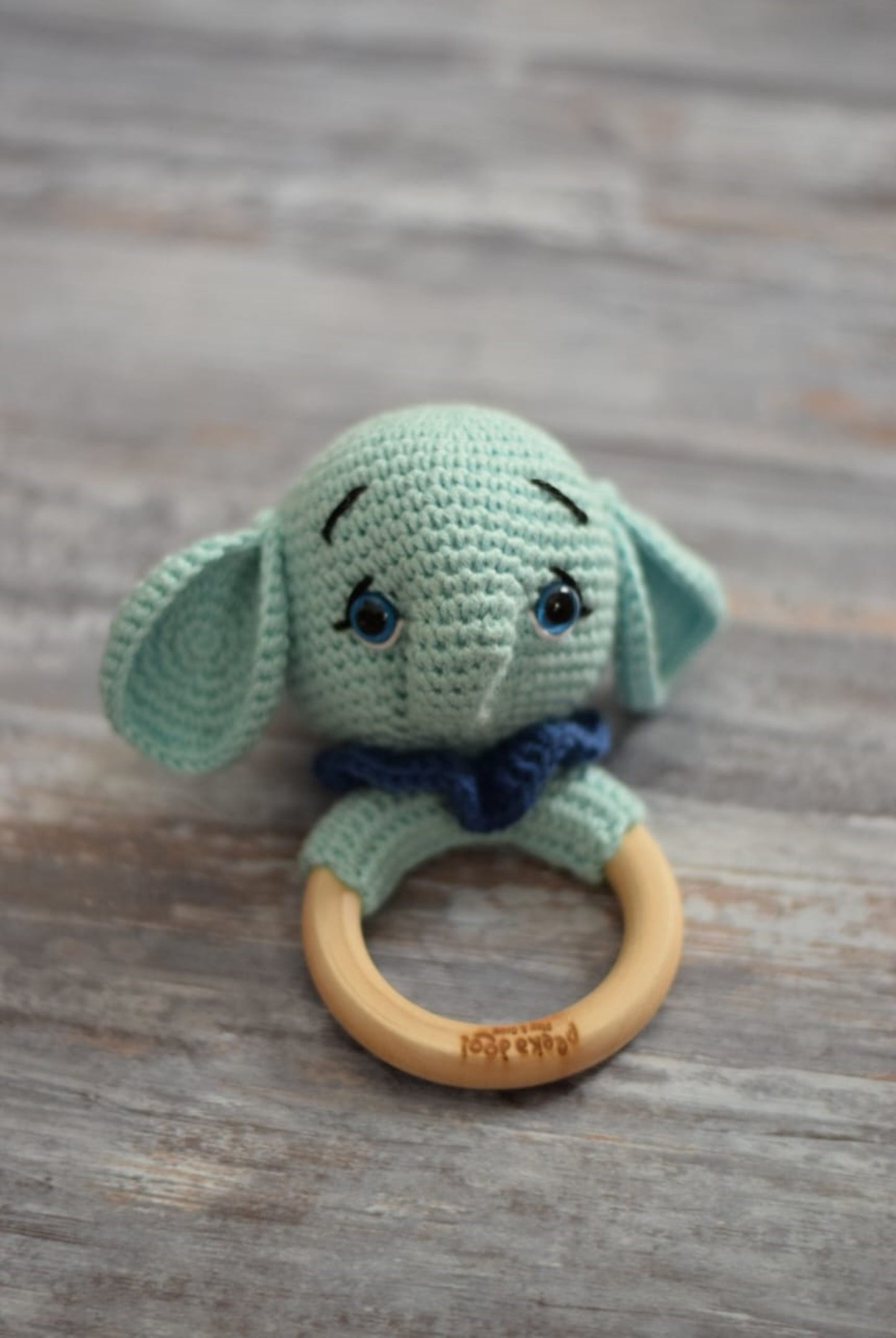 Ellie The Elephant - Wooden Ring Rattle