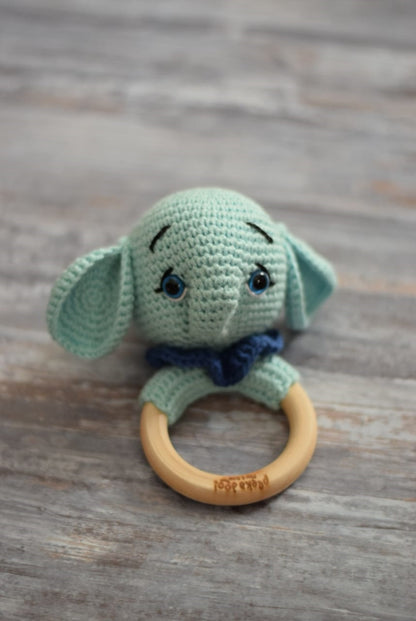 Ellie The Elephant - Wooden Ring Rattle
