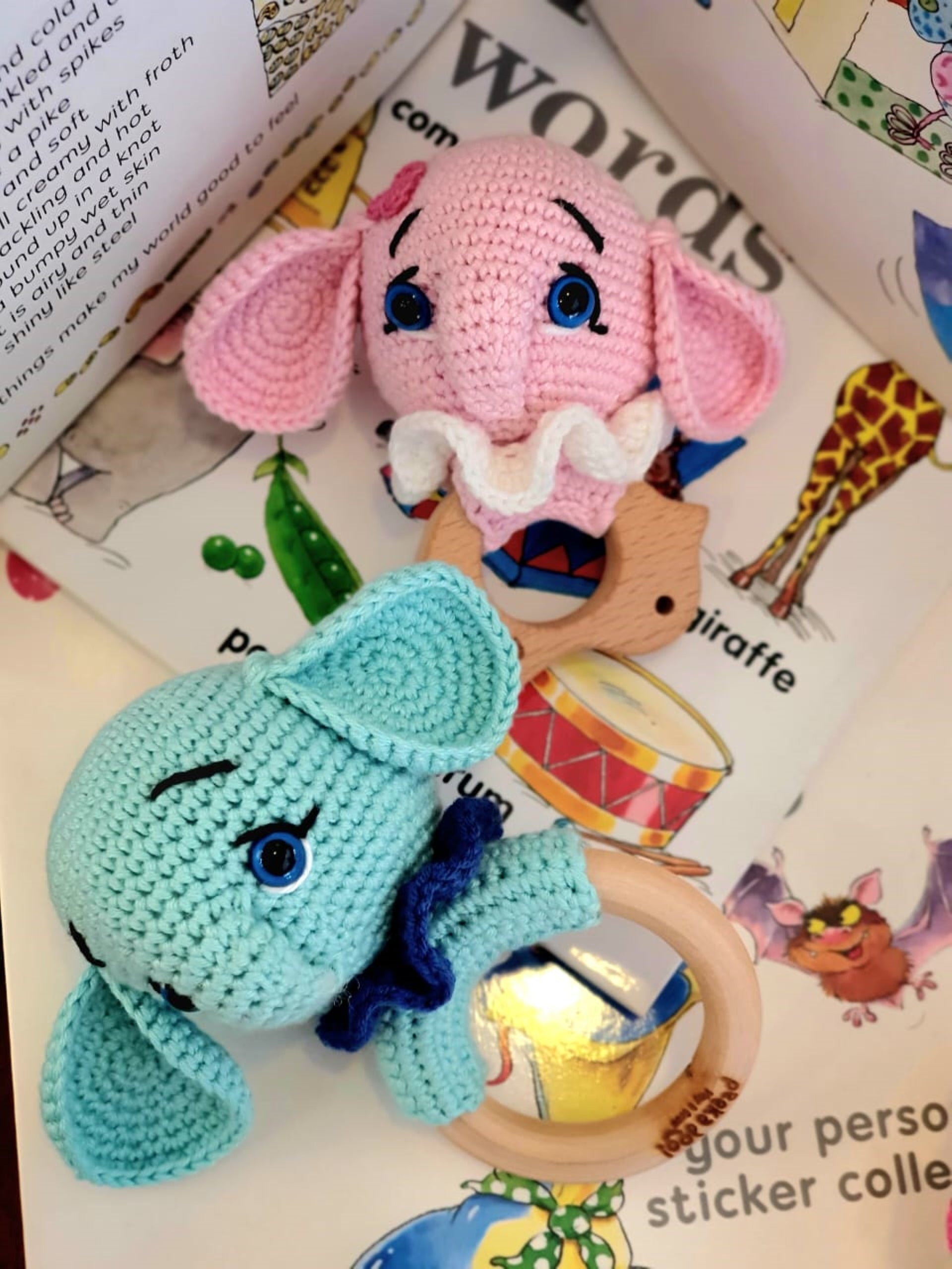 Ellie The Elephant - Wooden Ring Rattle