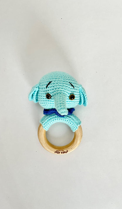 Ellie The Elephant - Wooden Ring Rattle