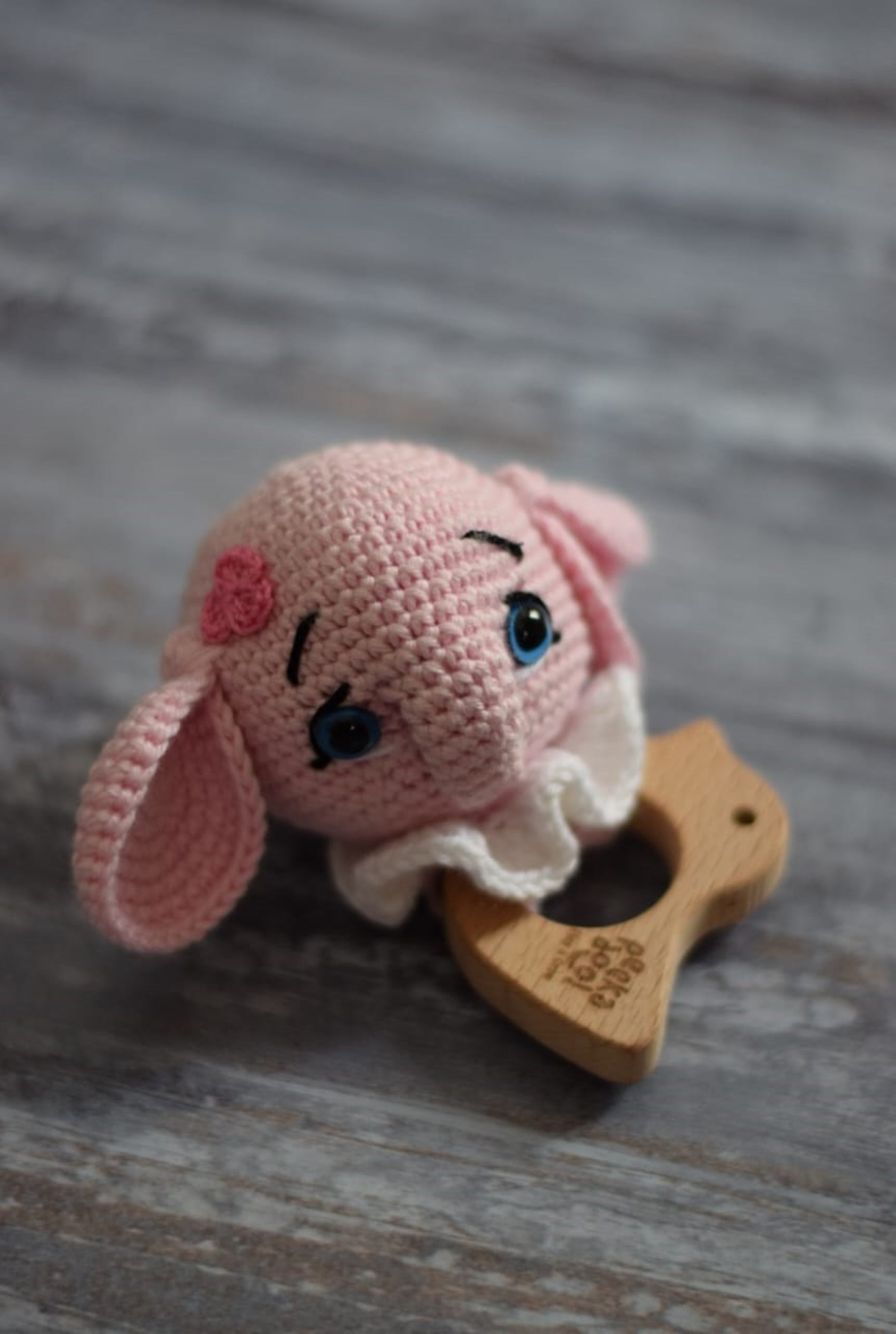 Ellie The Elephant - Wooden Ring Rattle