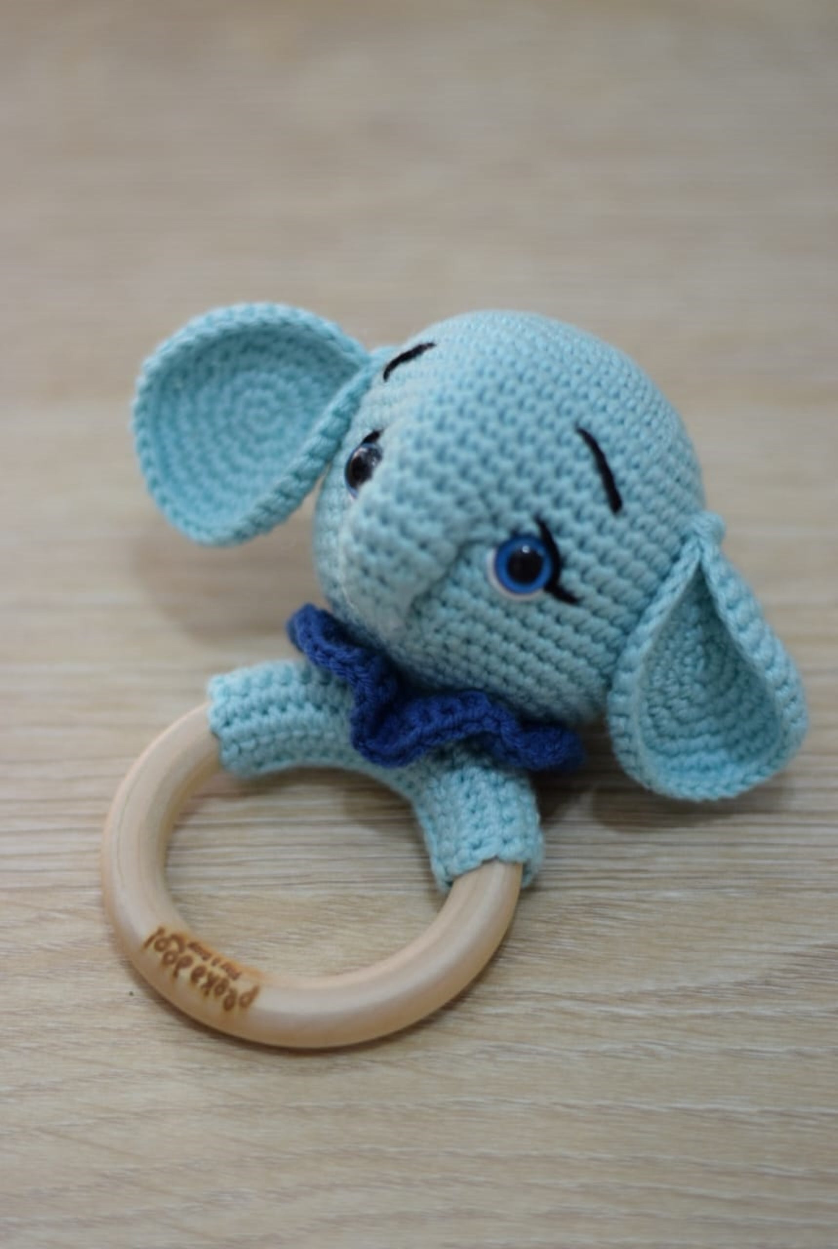 Ellie The Elephant - Wooden Ring Rattle
