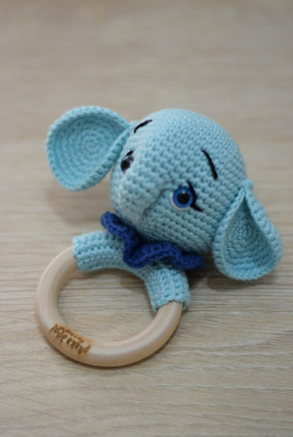 Ellie The Elephant - Wooden Ring Rattle