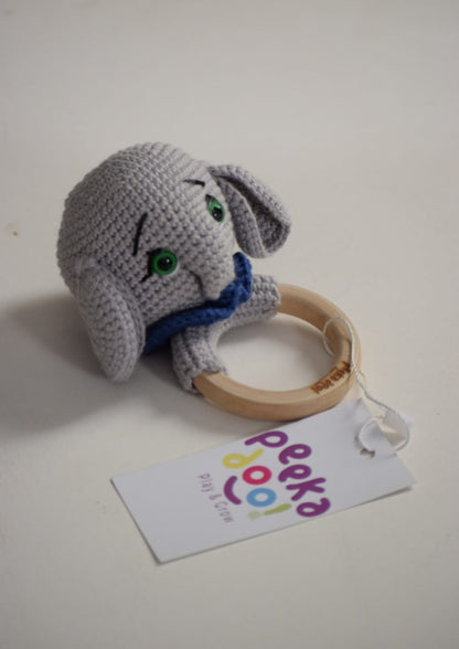Ellie The Elephant - Wooden Ring Rattle